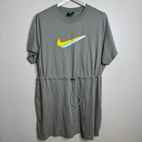 Nike Sportswear Icon Clash T-Shirt Dress Womens 1X Khaki Active Wear Drawstring - Picture 4 of 10
